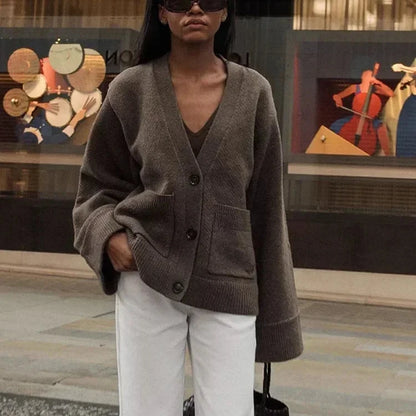 Classic V-Neck Knitted Cardigan – Lightweight Knitwear for Women, Perfect for Layering