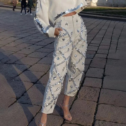 Sequin Straight Leg Jeans for Women
