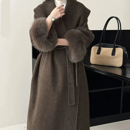 [HAIBE] Fashionable Minimalist Lace-Up Cloak Style - Stylish Women's Autumn and Winter Cloak with Lace-Up Details