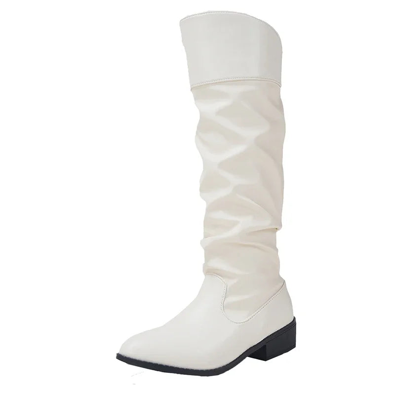 Pleated Knee High Boots for Women