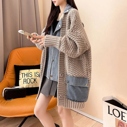 Women's Denim Patchwork Cardigan