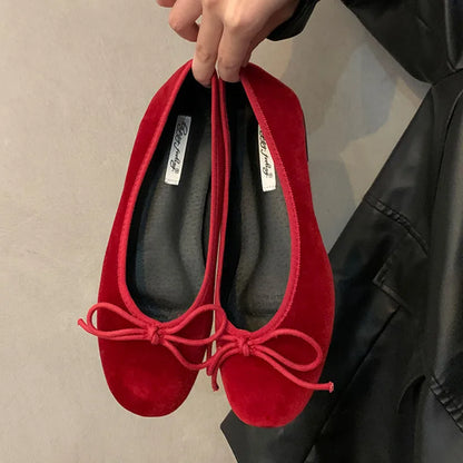 Red Bow Flat Shoes with Bow Detail