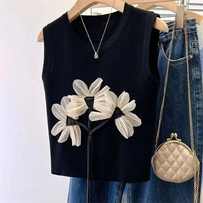 Chic Flower Knitted Vest - Elegant and Cozy Floral Sweater for Women