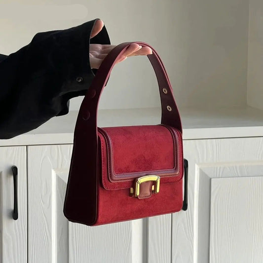 Miyagawa 2023 Niche Underarm Small Square Bag - Retro Suede Women’s Handbag with Versatile Design for Any Occasion