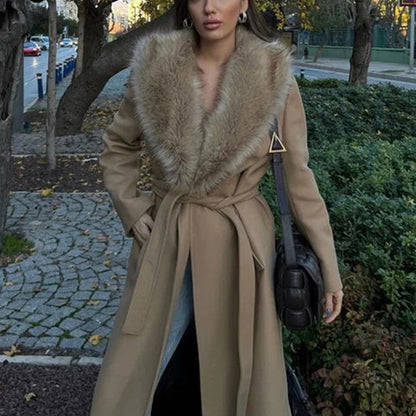 Elegant Fur Lapel Wool Maxi Coat for Women