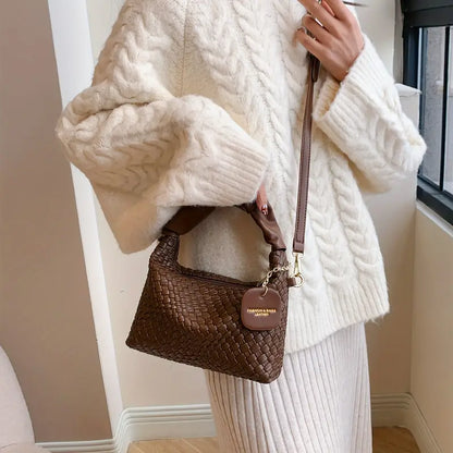 Woven Pattern Mini Hobo Bag - Stylish Women’s Crossbody Handbag with Ruched Design