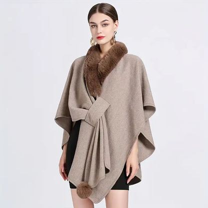 Faux Fur Collar Cape for Women