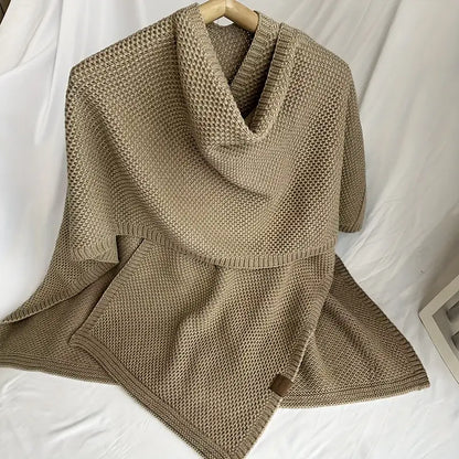 Solid Color Knitted Cross Shawl Cardigan Poncho for Autumn and Winter