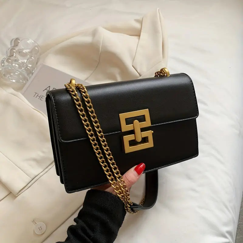 Minimalist Classic Crossbody Bag - Square PU Leather Flap Women’s Casual Handbag & Shoulder Bag