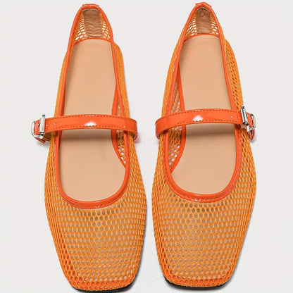 Women’s Mesh Ballet Flats - Breathable Square Toe Casual Sandals with Soft Sole for Everyday Wear