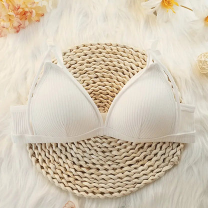 3pcs Ribbed Wireless Push-Up Bra Set - Sexy and Comfy Chest Strap Lingerie for Women