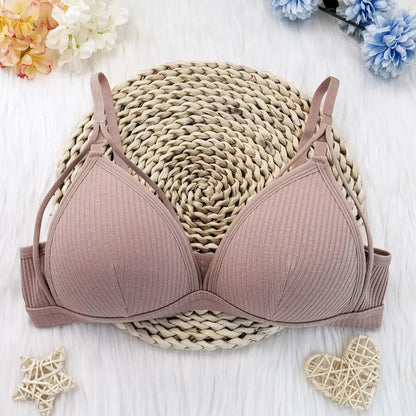 3pcs Ribbed Wireless Push-Up Bra Set - Sexy and Comfy Chest Strap Lingerie for Women