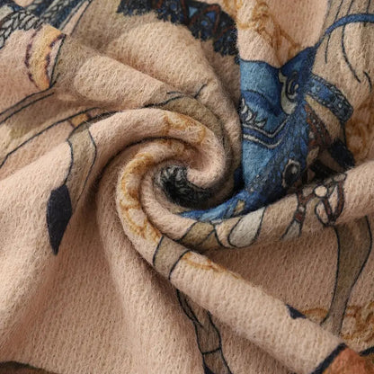 Elegant Floral Oversized Viscose Sweater for Women - Ribbon Detail Long Sleeve Crew Neck Knit Top