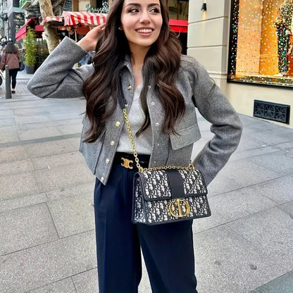 Vintage French Style Button-Up Short Jacket with Large Pockets for Women - Seasonal Outerwear