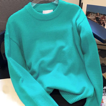 Solid Color Crew Neck Sweater for Women - Casual Long Sleeve Fall Winter Knit Top