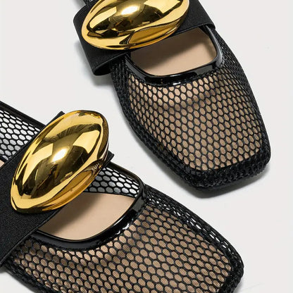 Women’s Metallic Slip-On Flats - Lightweight Breathable Mesh Walking Shoes with a Sleek Finish