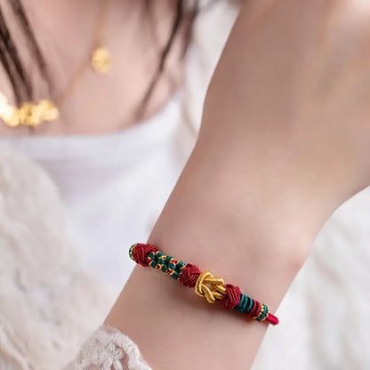 Mo Xiangli Hand-Woven Beaded Bracelet with Golden Accents - Vintage Ethnic Lucky Jewelry