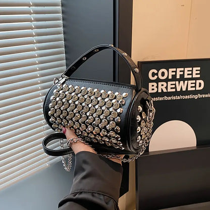 Mini Glitter Rhinestone Cylinder Bag - Trendy Y2K Style Chain Crossbody Purse for Women’s Party Looks