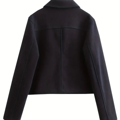 Vintage French Style Button-Up Short Jacket with Large Pockets for Women - Seasonal Outerwear