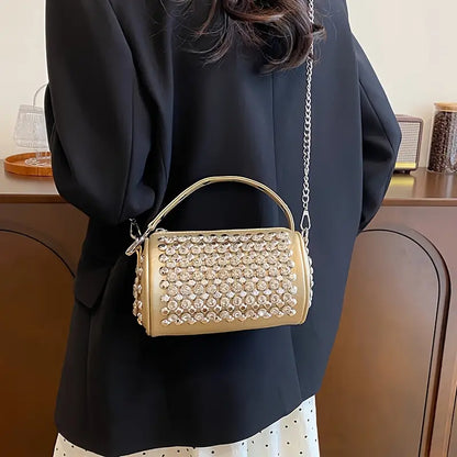 Mini Glitter Rhinestone Cylinder Bag - Trendy Y2K Style Chain Crossbody Purse for Women’s Party Looks