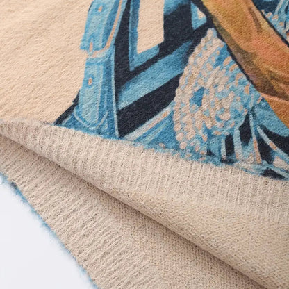 Elegant Floral Oversized Viscose Sweater for Women - Ribbon Detail Long Sleeve Crew Neck Knit Top