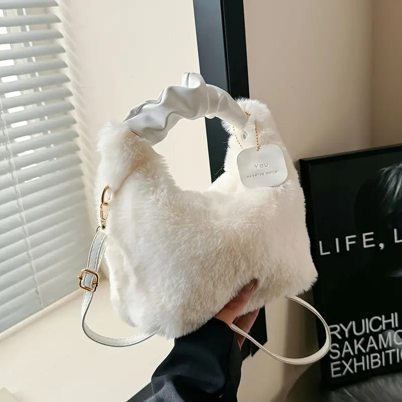Women's Chic Faux Fur Crossbody Bag - Soft and Stylish Winter Shoulder Purse