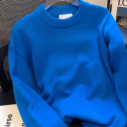 Solid Color Crew Neck Sweater for Women - Casual Long Sleeve Fall Winter Knit Top