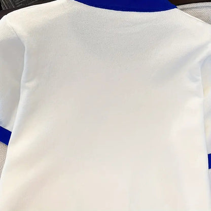 Animal Pattern Crew Neck Sweater - Casual Contrast Trim Short Sleeve Pullover for Women's Spring and Summer Clothing