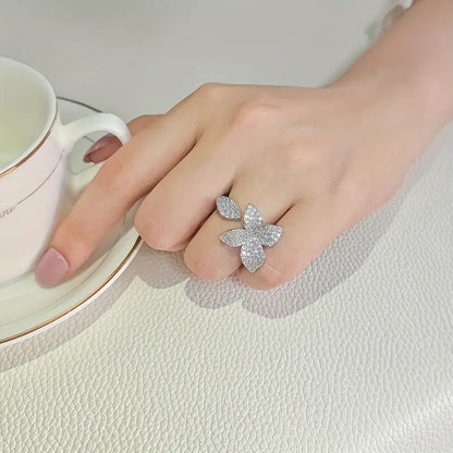 Elegant Butterfly-Inspired Open Ring with Sparkling Cubic Zirconia - Statement Jewelry for Women