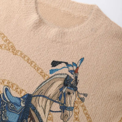 Elegant Floral Oversized Viscose Sweater for Women - Ribbon Detail Long Sleeve Crew Neck Knit Top