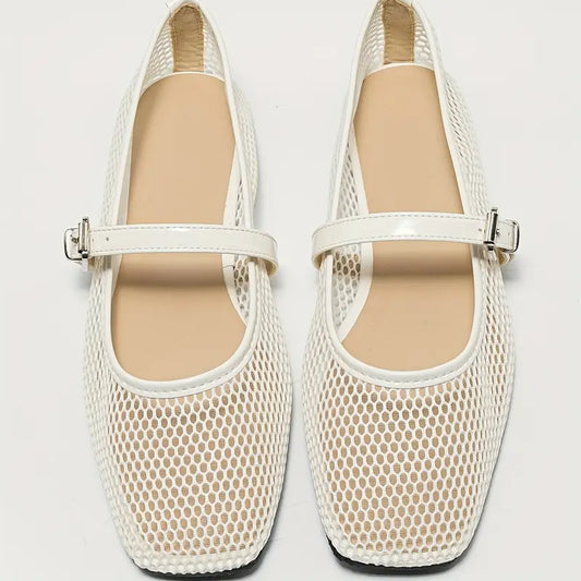 Women’s Mesh Ballet Flats - Breathable Square Toe Casual Sandals with Soft Sole for Everyday Wear