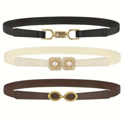 3pcs/4pcs Slim Waist Belts Set - Versatile Elastic Decorative Belts in Black, White, Camel, and Multi-color for Women