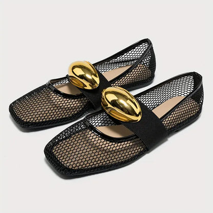 Women’s Metallic Slip-On Flats - Lightweight Breathable Mesh Walking Shoes with a Sleek Finish