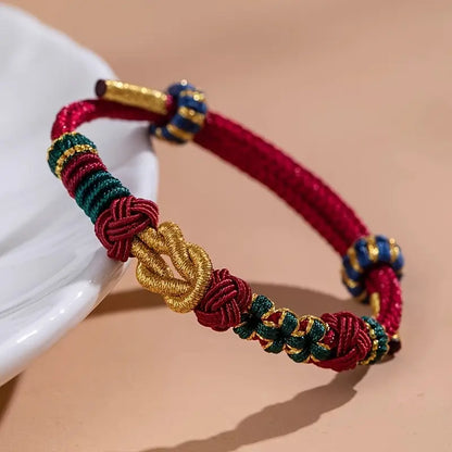 Mo Xiangli Hand-Woven Beaded Bracelet with Golden Accents - Vintage Ethnic Lucky Jewelry