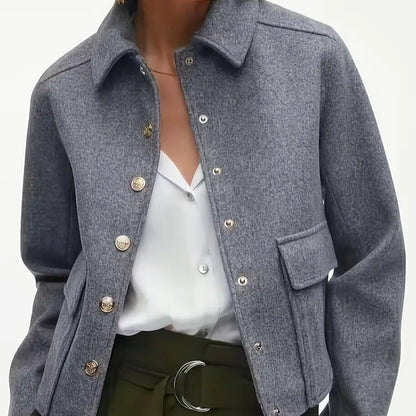 Vintage French Style Button-Up Short Jacket with Large Pockets for Women - Seasonal Outerwear
