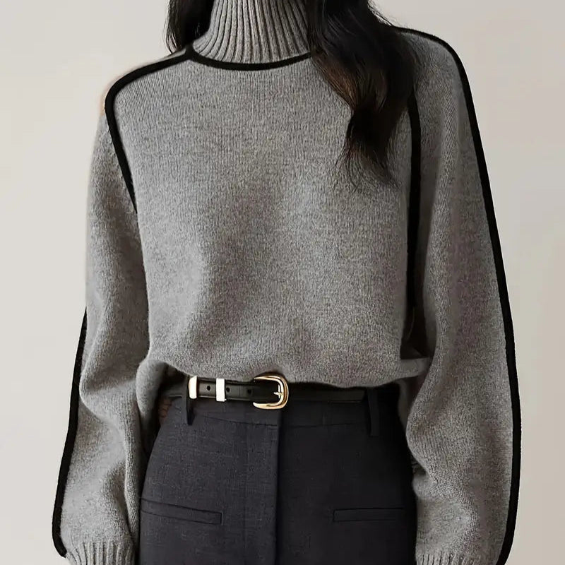 Color-Blocked Knit Sweater for Women - Stylish and Cozy Knitwear for Autumn and Winter