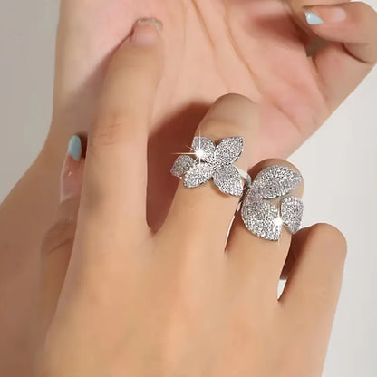Elegant Butterfly-Inspired Open Ring with Sparkling Cubic Zirconia - Statement Jewelry for Women