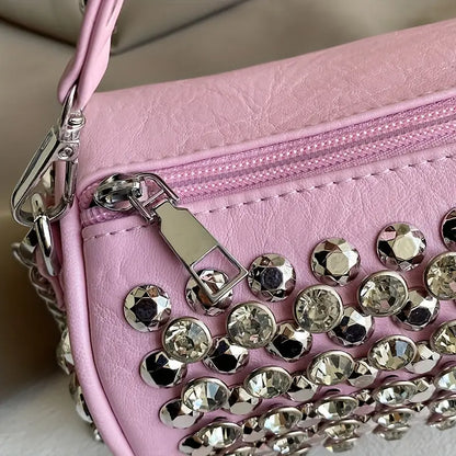 Mini Glitter Rhinestone Cylinder Bag - Trendy Y2K Style Chain Crossbody Purse for Women’s Party Looks
