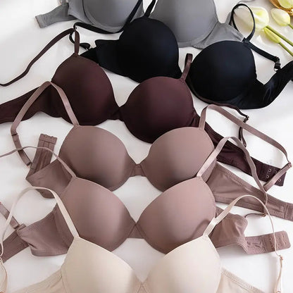 6pcs Solid Seamless Push-Up Bra Set - Comfortable Underwire Lingerie for Women’s Daily Wear