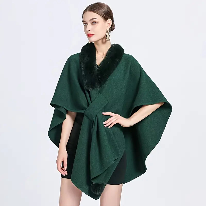 Faux Fur Collar Cape for Women