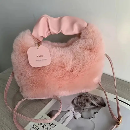 Women's Chic Faux Fur Crossbody Bag - Soft and Stylish Winter Shoulder Purse