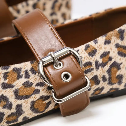 Elegant Women’s Ballet Flats - Comfortable Square Toe Slip-On Shoes with Buckle Closure