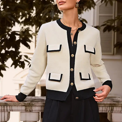 Elegant Women’s Long Sleeve Knit Cardigan - Solid Color Button-Up for Autumn and Spring